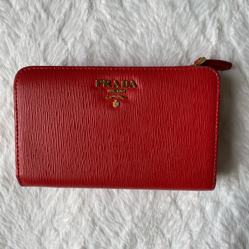 Prada red wallet saffiano leather
